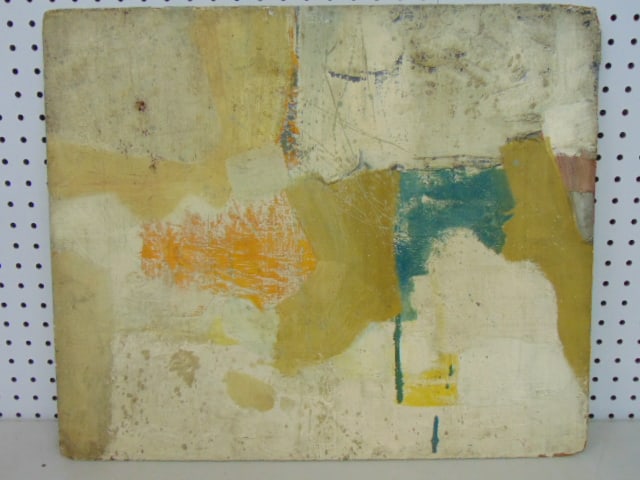 Painting, abstract with green & orange, by Bob Boernstein, oil on Masonite,20" by 24": Painting, abstract with green & orange, by Bob Boernstein, oil on Masonite,20" by 24"