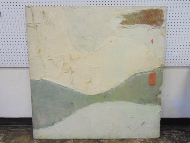 Painting, abstract with red dot, oil on Masonite, by Bob Boernstein, 48" by 48": Painting, abstract with red dot, oil on Masonite, by Bob Boernstein, 48" by 48"