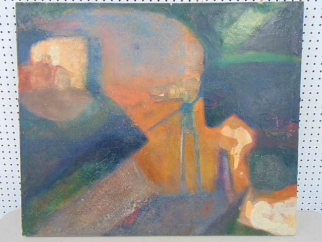 Painting, abstract in green and orange, by Bob Boernstein, oil on canvas, 30" by 36.25": Painting, abstract in green and orange, by Bob Boernstein, oil on canvas, 30" by 36.25"