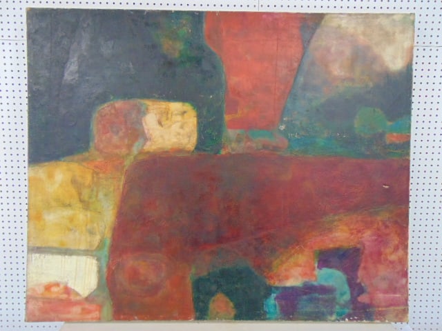 Painting, abstract in red, green, by Bob Boernstein, oil on canvas, 44.75" by 55.25": Painting, abstract in red, green, by Bob Boernstein, oil on canvas, 44.75" by 55.25"