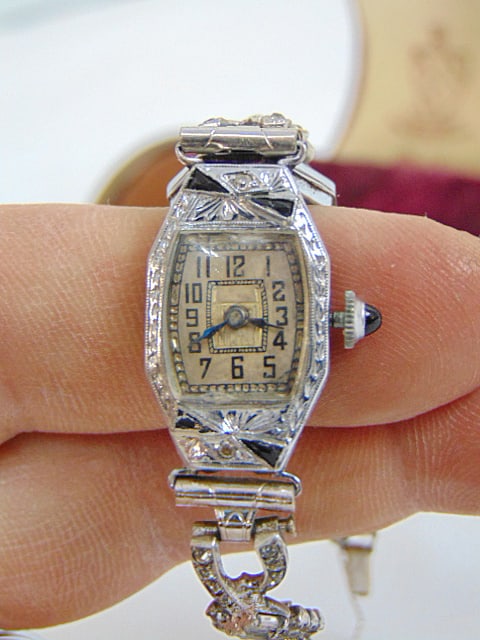 Jewelry. Vintage 14kt white gold lady's wristwatch, 13.30 grams without movement, wristband is: Jewelry. Vintage 14kt white gold lady's wristwatch, 13.30 grams without movement, wristband is hallmarked sterling, only the face is 14kt white gold, cz NOT diamonds, SAVOY watch co.