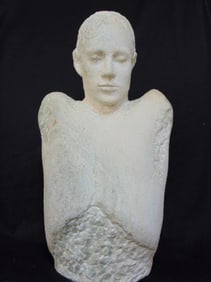Carved marble statue, head with torso, signed Wells (Charles), carved white stone, height is 22"