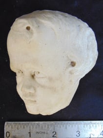 Small carved marble head, fragment, white marble, 4.25" by 3.5"