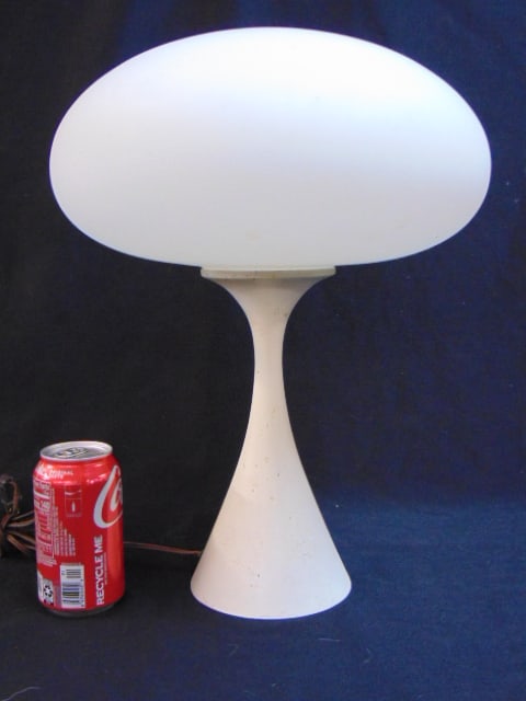 Vintage Laurel mushroom table lamp with white frosted glass shade, height is 17.5", porcelain socket: Vintage Laurel mushroom table lamp with white frosted glass shade, height is 17.5", porcelain socket has chipped edge