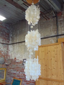 Large Capiz shell chandelier, forming 3 distinct "clouds" with Capiz Shells, height chandelier is 65