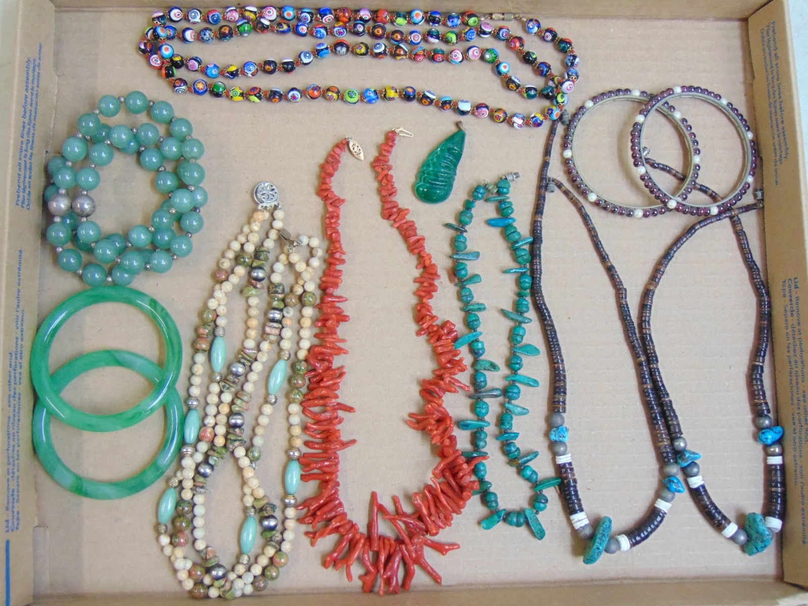 Jewelry lot to include stone necklaces & bangles including Coral, Jade, Turquoise, more.: jewelry lot, stone necklaces & bangles including Coral, Jade, Turquoise, more.