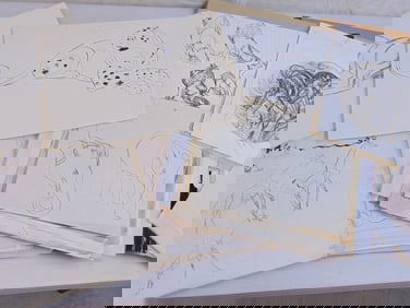 Various drawings by Walter Addison, illustrator hired by Bronx Zoo / Official artist, 1940, includes