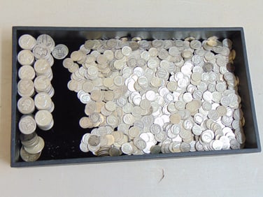 Large lot of silver dimes & quarters, includes 737 dimes & 63 quarters, face value $136.70, dates ra