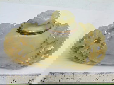 Carved jade water pot, silver insert signed Edward I. Farmer, 6" long, 2.25" wide, height is 3 5/8",