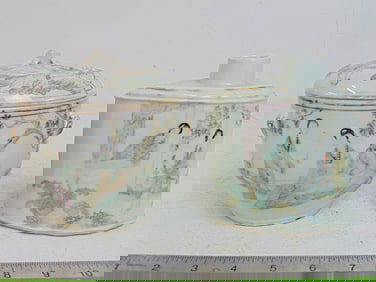 Chinese porcelain bottle & lidded bowl, bottle decorated with various figures, bowl decorated with