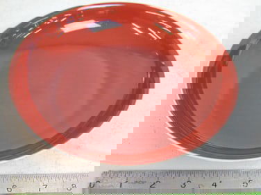 Chinese porcelain dish, red glaze signed, dish is 8.25" in diameter