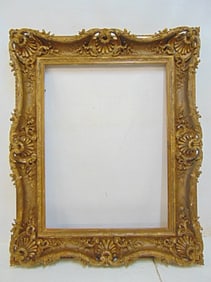 Large fancy gilt carved wood frame, marked Lebrun Doreur, frame is 36.5" by 27.5" (35.75" by 26.5"
