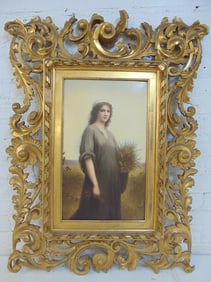 KPM porcelain plaque in gilt frame, "Ruth", by Samuel Thomas, porcelain is 18.75" by 11.25", with