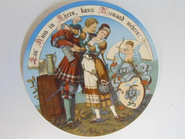 German Mettlach charger, "Ein Kuss in Ehren Kann Niemand Wehren", in good condition, no cracks,
