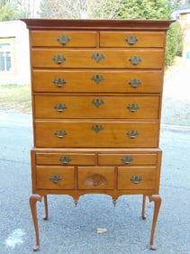 Antique Queen Anne cherry highboy, 2 piece, 72" tall