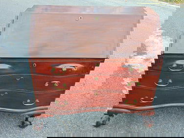 Mahogany slant front desk, brass hardware, 41.75"wide, 22.75" deep, height is 41.25"