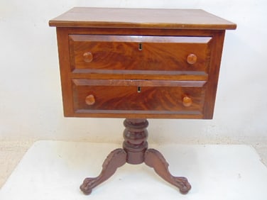 Empire mahogany 2 drawer stand, claw feet, stand is 22" by 17.5", height is 28.75"
