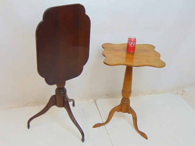 2 candle stands, one mahogany tilt top, other maple rigid top, maple stand is 25.5" tall: 2 candle stands, one mahogany tilt top, other maple rigid top, maple stand is 25.5" tall