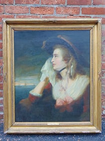 Painting portrait lady with nautical scene in background, attributed to William Owen RA, oil on