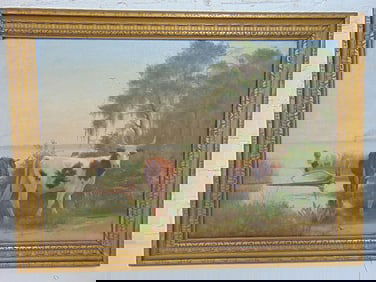 Painting, Florida scene, cows by stream, river, attr. to C.M. Clowes, oil on canvas, "View North on