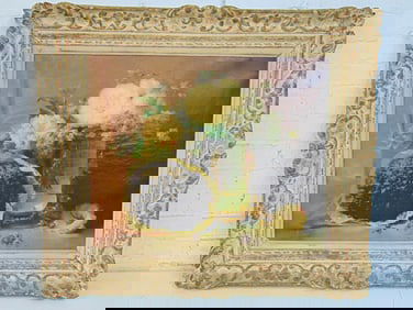 Painting, floral still-life, E. Bidau, 1885, oil on canvas, carved frame, painting is 21.5" by