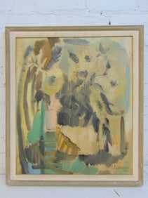Painting, flowers, signed S. Cushmano, 1955, oil on canvas, 21" by 18", framed size is 23.75" by