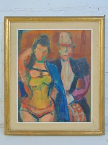 Painting, Circus Performers, signed Hondius, oil on Masonite, 19.75" by 16", framed size is 25.25"