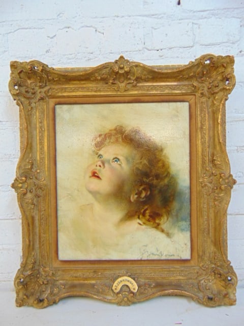 Painting, portrait of a boy, oil on panel, Boleslaw Von Szankowski, Polish school, 14.25" by 12.25": Painting, portrait of a boy, oil on panel, Boleslaw Von Szankowski, Polish school, 14.25" by 12.25" frame size 19.5" by 17.5"