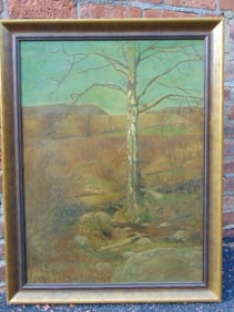 Painting, tree in landscape, signed F.A. (Frank Anderson), oil on canvas, 27.5" by 20.5", framed
