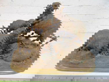 Bronze group of rams , signed J. Moigniez, 4 rams by fence, bronze is 16.75" long, 7.75" deep,