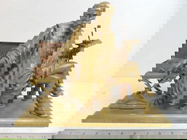 Bronze, artist seated with palette and brush, unsigned, base is 14.5" by 5", height is 11 3/8"