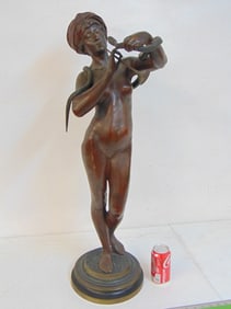 Bronze figure, The Snake Charmer", Josef Wind, (Charmeuse de Serpent), medium brown patina, some