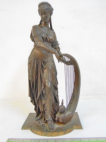 Bronze, Egyptian lady with harp, attributed to Eutrope Bouret, in neoclassical style, height is