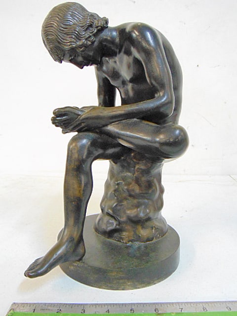 19th Century bronze, "Boy with the Thorn", after the antique "Lo Spinario", bronze is 13.25" tall.: 19th Century bronze, "Boy with the Thorn", after the antique "Lo Spinario", bronze is 13.25" tall.