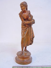 Bronze, girl with chicken, signed Stella, (Etienne Alexandre), red patina, height bronze is 14"