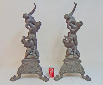 Pair bronze figurals, The Rape of Sabine, dark grey patina, height is 34", hole visible in rear,