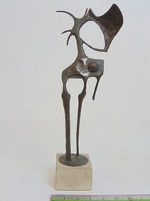 Bronze sculpture on stone base, Clyde Ball, 1974, height is 15.25"