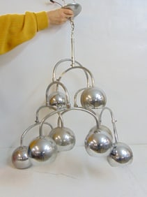 Chrome Sonneman chrome hanging fixture, 7 globes, needs screw, height is 23". light rust in places