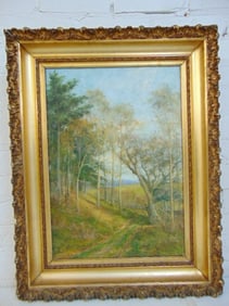 Painting, Country road, signed Olive P. Black, oil on canvas, canvas is 20" by 14", framed size is