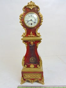 Shreve, Crump & Low miniature tall case clock, lacquered, bronze mounted case, Boston, clock is 19"