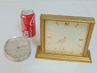 2 clock, Cartier & Tiffany, Cartier 8 day alarm travel clock, 4 1/8" in diameter & Tiffany & Co 8