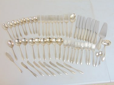 Set sterling silver flatware, Gorham "Lyric" pattern, 56 troy plus knives
