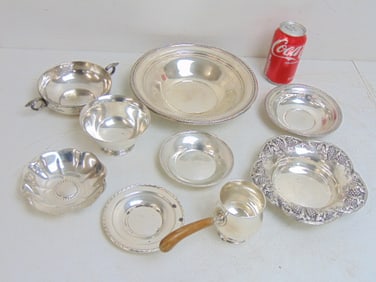 sterling silver lot, wine cup, Tiffany bowl, child's bowl decorated with animals on edge, 2 Stiefe