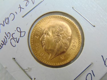 GOLD COIN 1959 Mexican 10 Pesos, 8.30 grams.