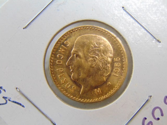GOLD COIN 1955 Mexican 5 Pesos, 4.20 grams.: GOLD COIN 1955 Mexican 5 Pesos, 4.20 grams.