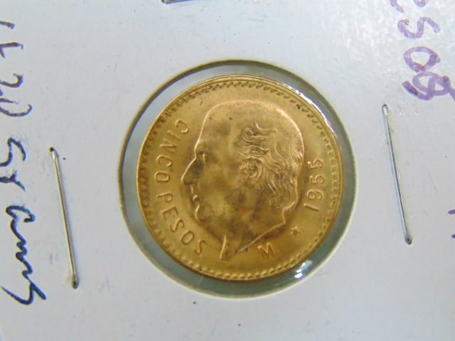 GOLD COIN 1955 Mexican 5 Pesos, 4.20 grams.: GOLD COIN 1955 Mexican 5 Pesos, 4.20 grams.