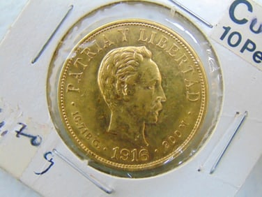 GOLD COIN 1916 Cuba 10 Pesos, 16.70 grams.