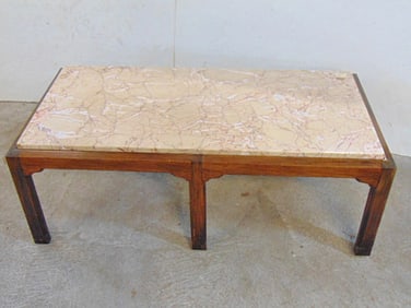 Marble top coffee table, 6 leg rosewood base table is 47" by 23", height is 17.25"