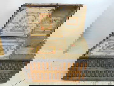 Ladies travel wainscot trunk by Martin Maier, in excellent condition with original interior, decals