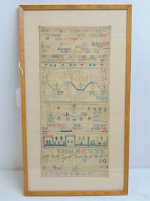 Framed sampler, "Mary Knight Her Work, in the 7th year of her age in the year of our Lord 1739",